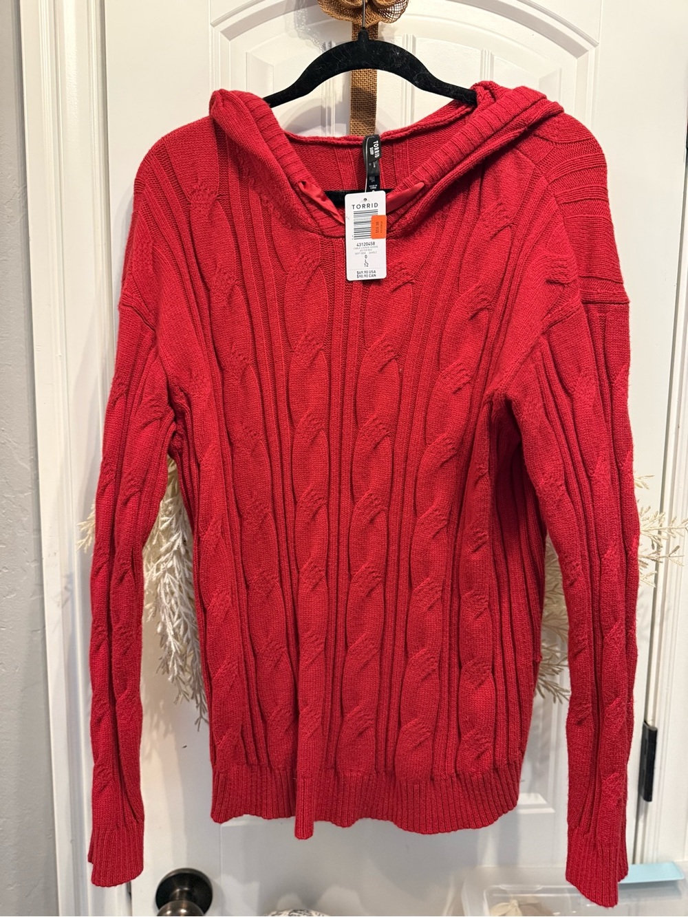torrid Red Cable-Knit Hooded Pullover Sweater